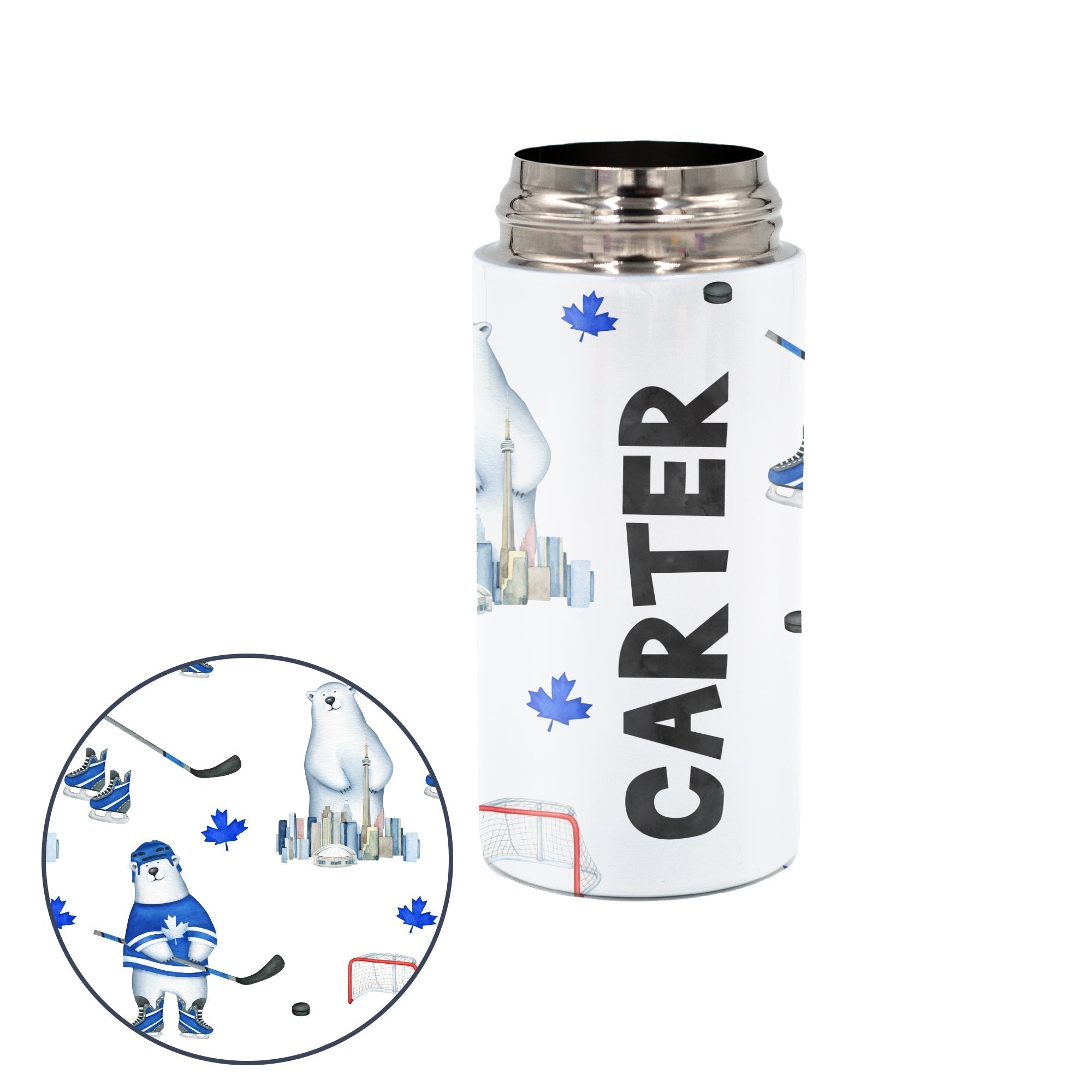 Kids Personalized 12 oz Water Bottle - Orange/Grey Lid
