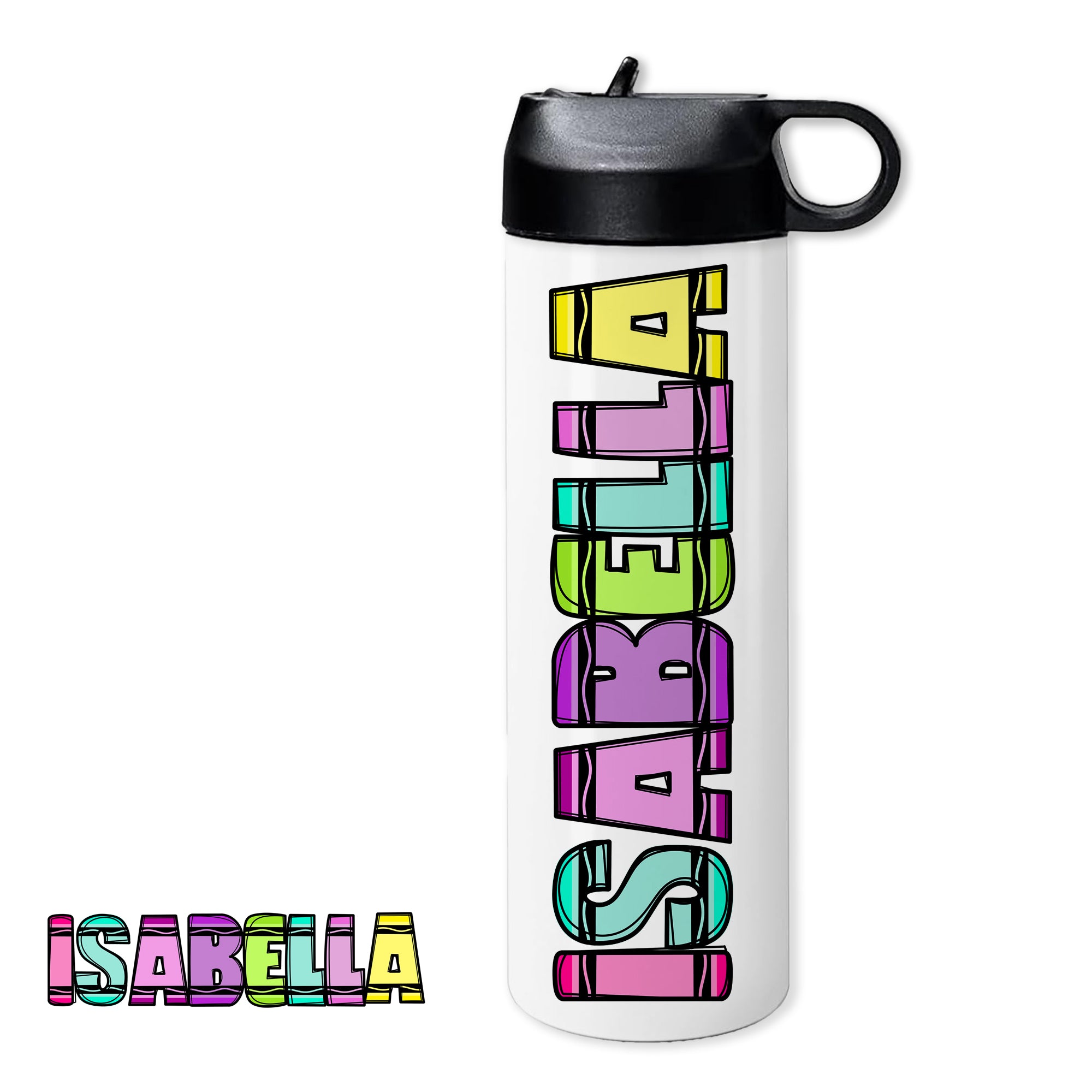 Personalized Sport Water Bottle - Crayon Font 20 oz.