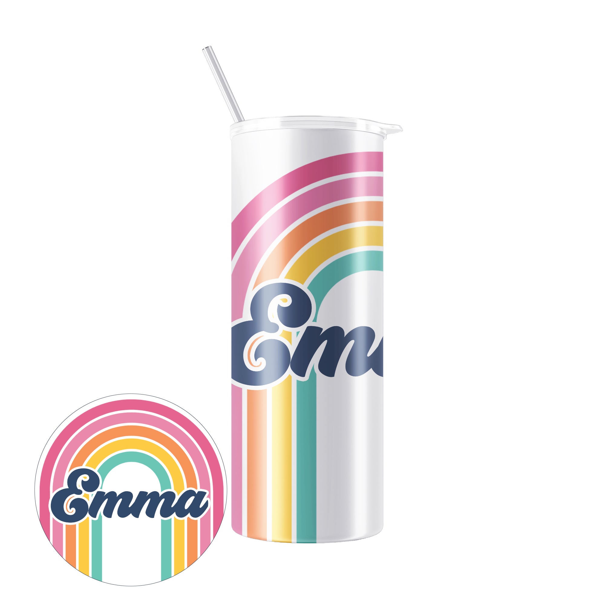 Personalized 20 oz Skinny Tumbler with Straw - RAINBOW NAME