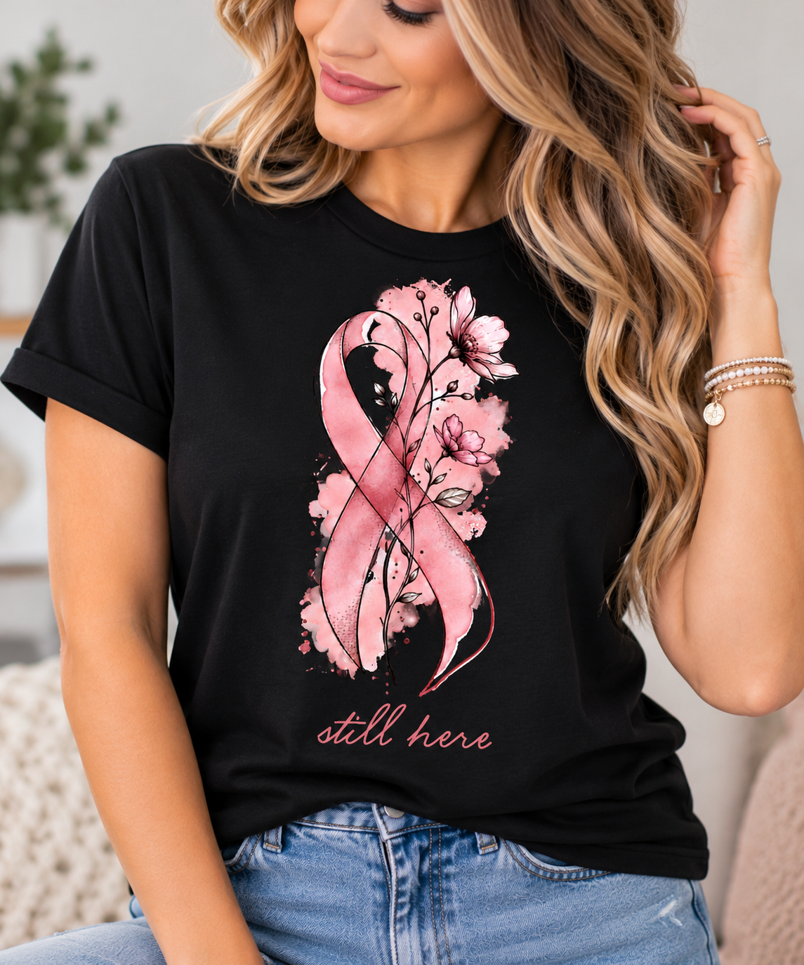 Still Here Ribbon TShirt - Breast Cancer Awareness