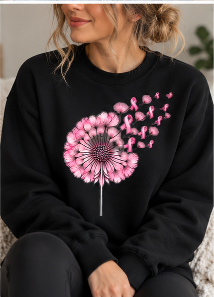 Dandelion Wishes Crewneck - Breast Cancer Awareness