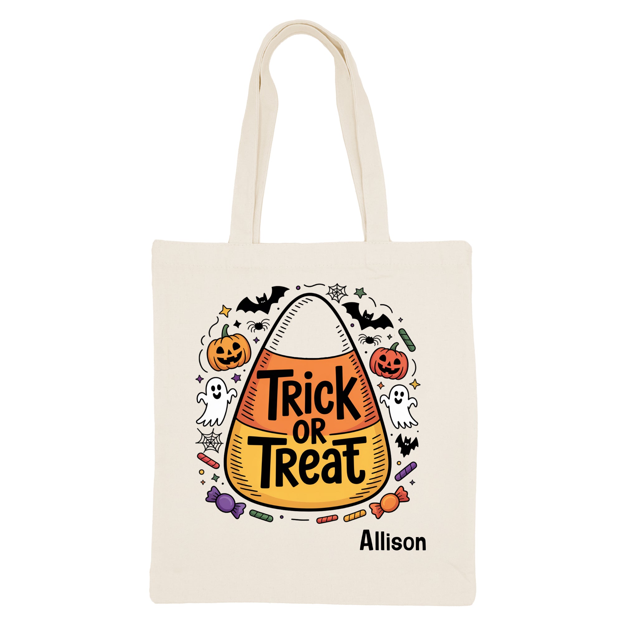 Halloween '25 - CANDY CORN Canvas Tote Bag PERSONALIZED