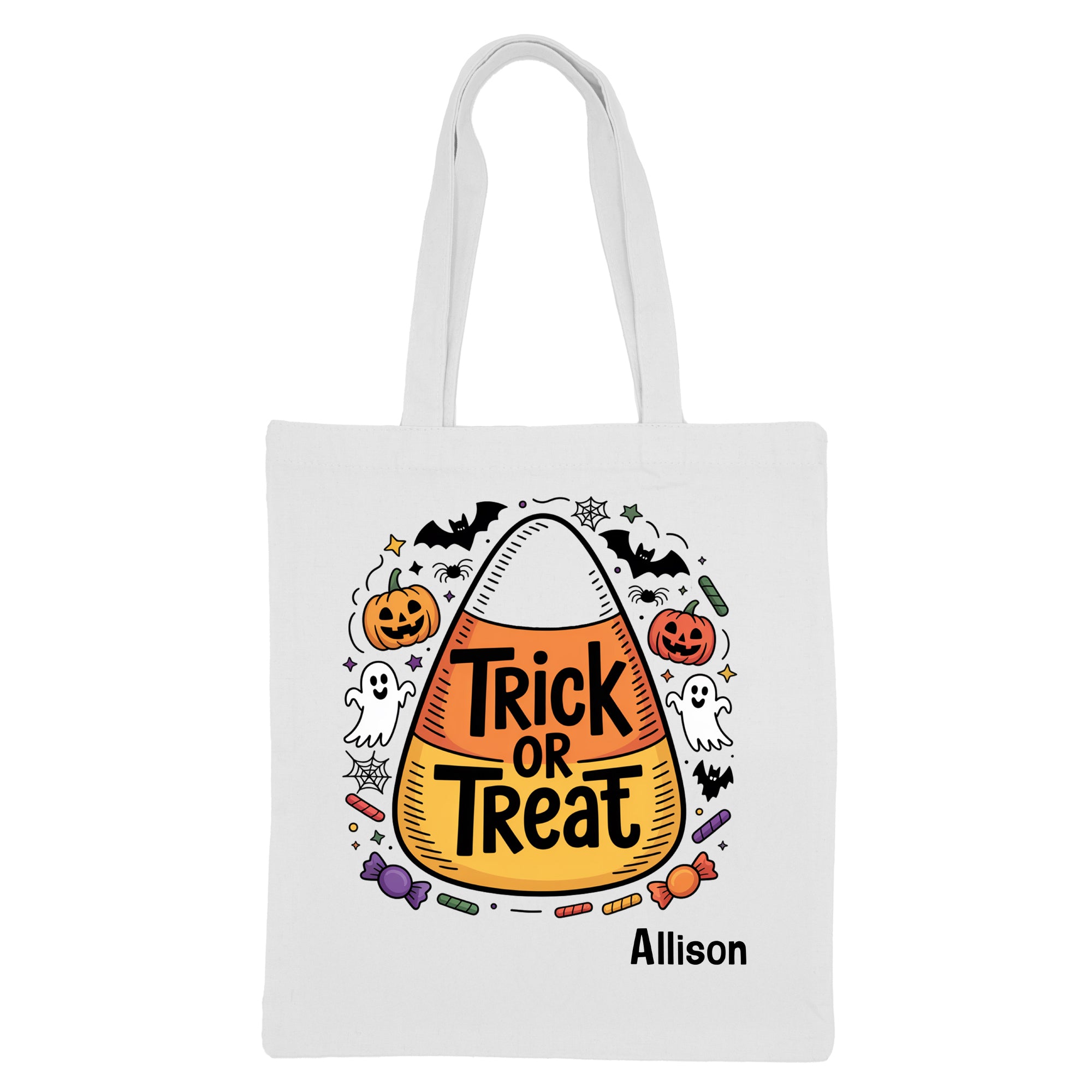 Halloween '25 - CANDY CORN Canvas Tote Bag PERSONALIZED