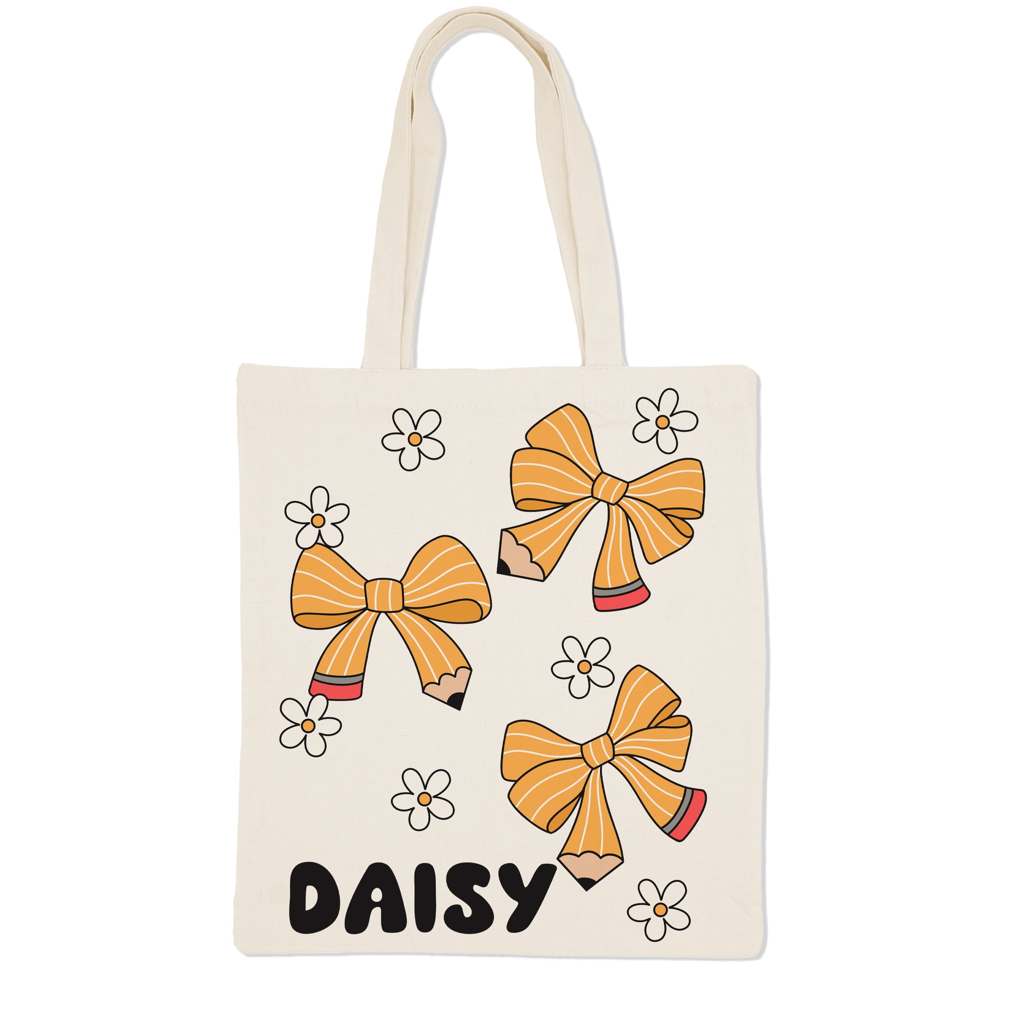 Pencil Bow - Canvas Tote Bag PERSONALIZED
