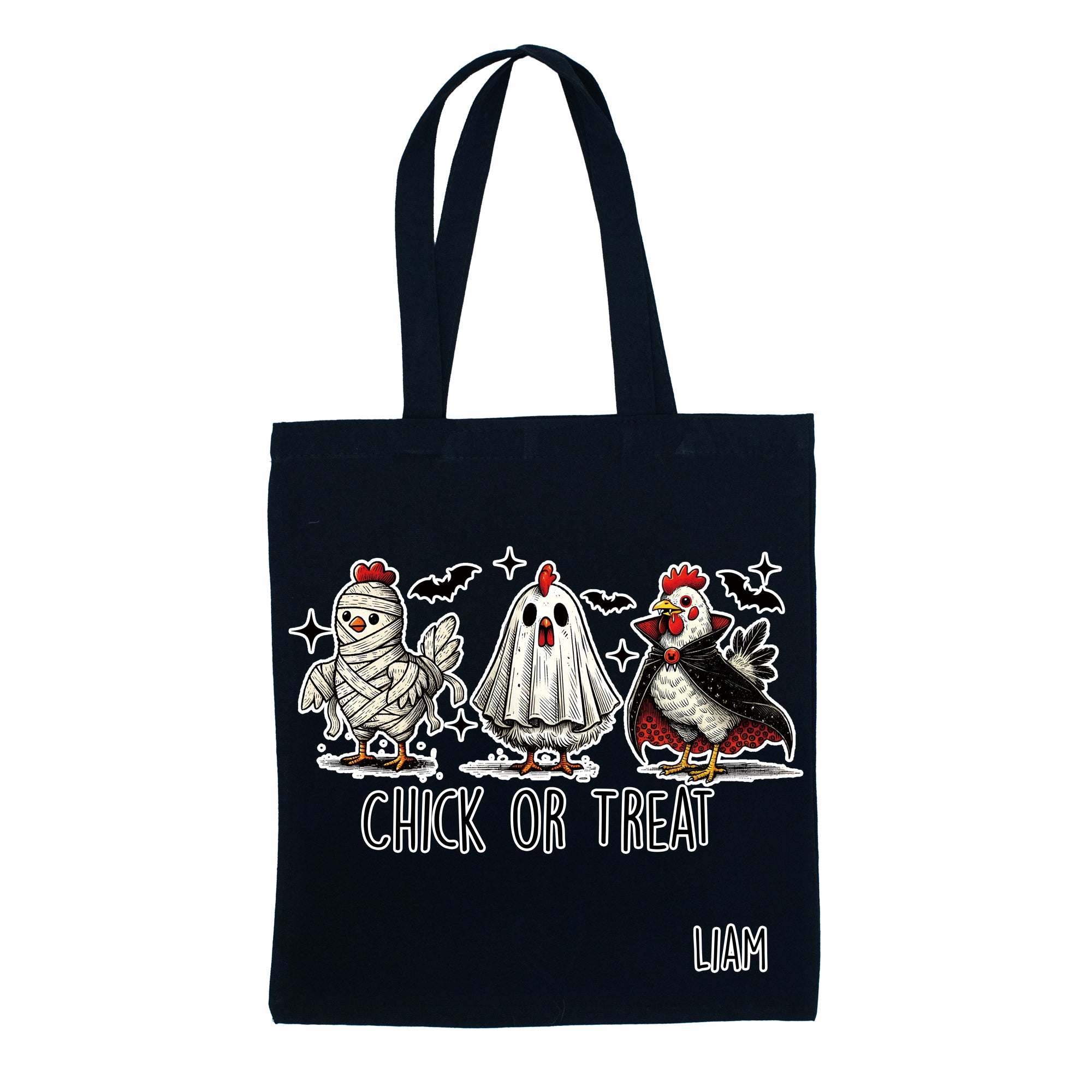 Halloween '25 - CHICK OR TREAT Canvas Tote Bag PERSONALIZED