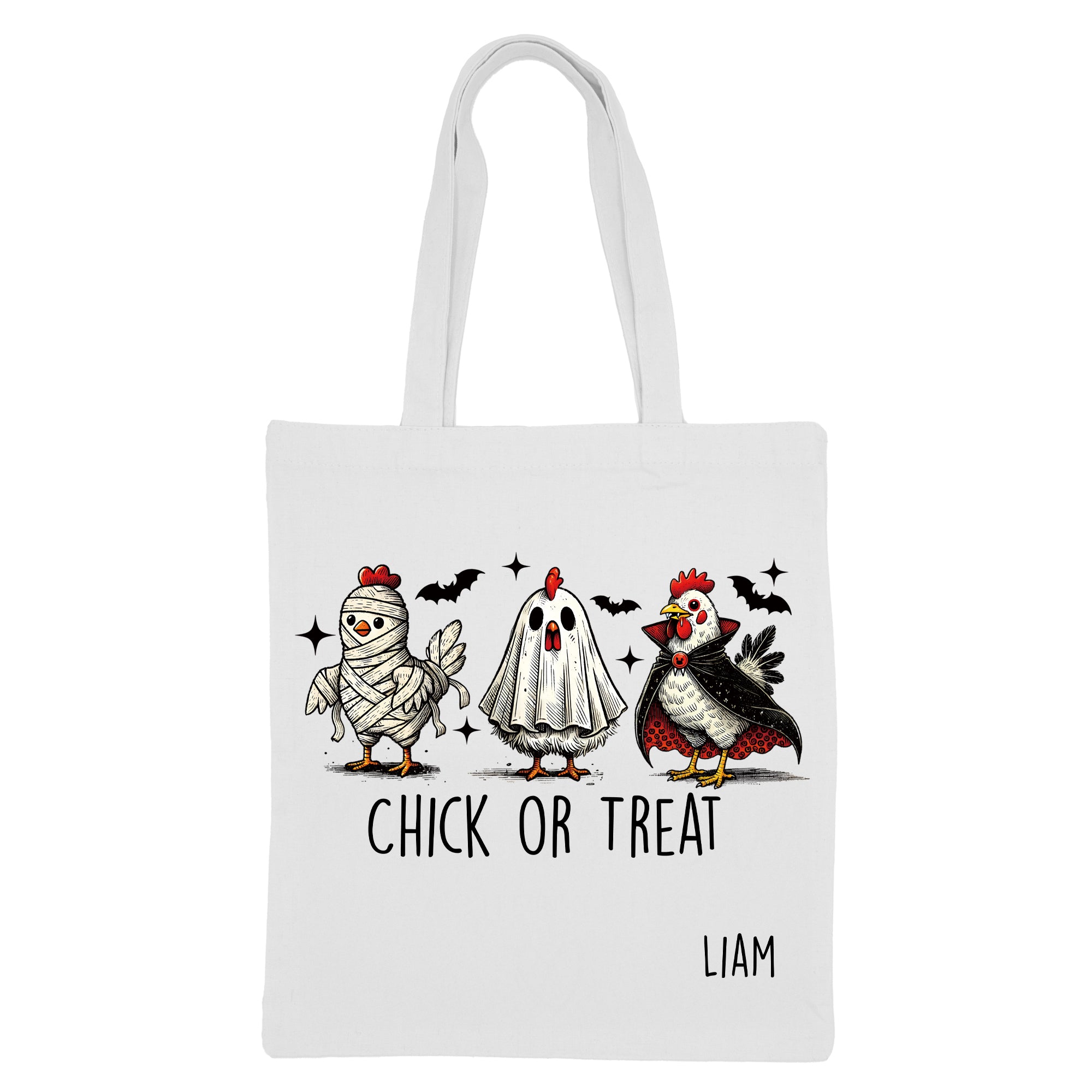 Halloween '25 - CHICK OR TREAT Canvas Tote Bag PERSONALIZED