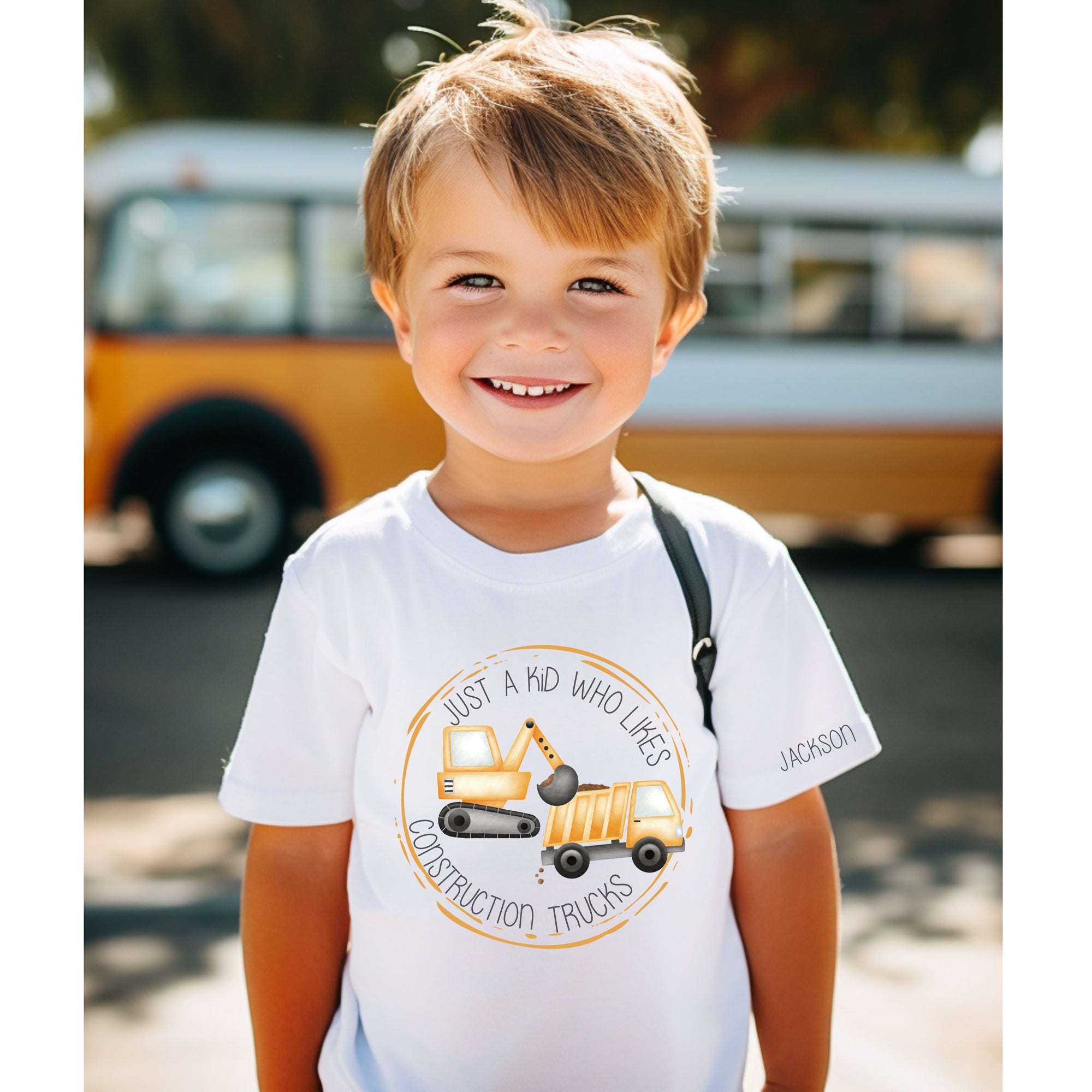 Just a Kid who likes CONSTRUCTION TRUCKS - Personalized Apparel