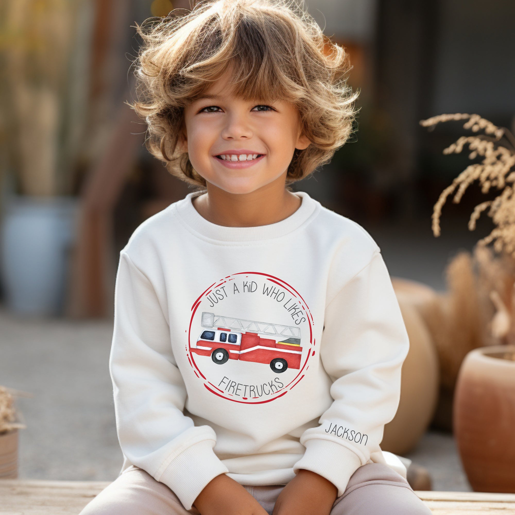 Just a Kid who likes FIRETRUCKS - Personalized Apparel