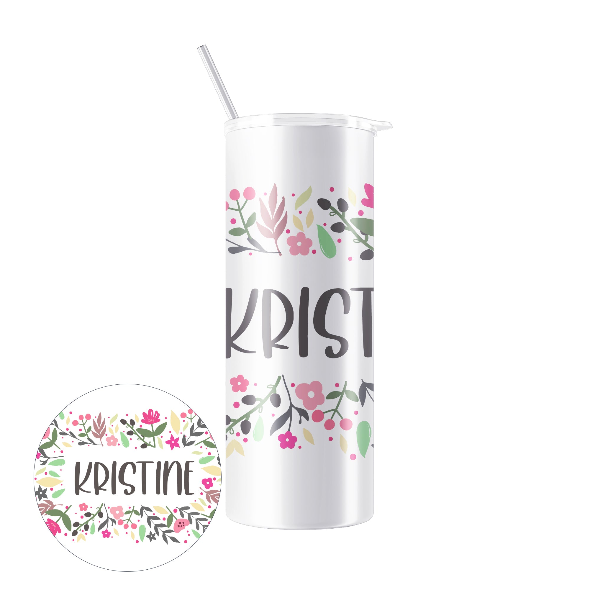 Personalized 20 oz Skinny Tumbler with Straw - FLORAL FRAME