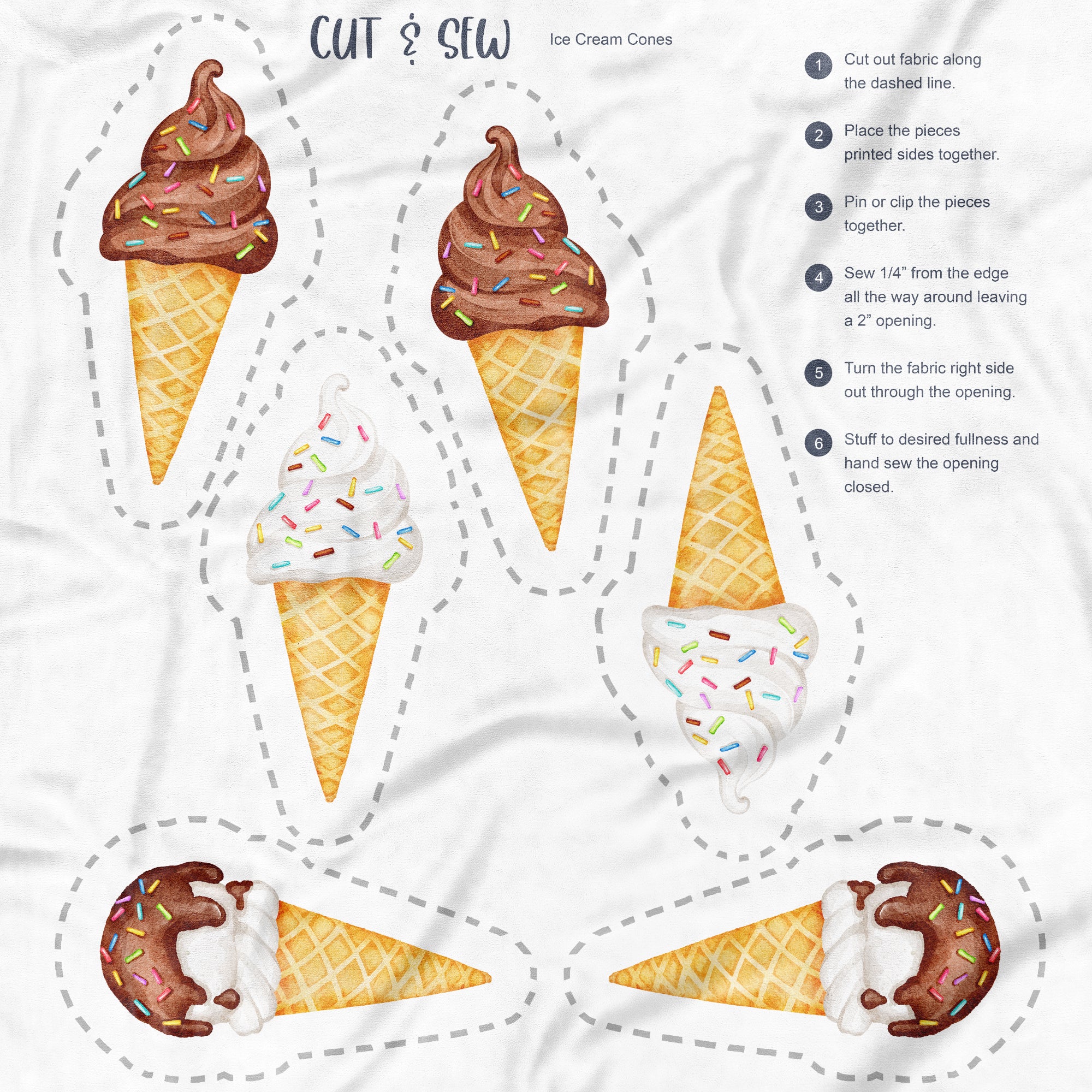 Cut & Sew (Fabric Panel) - Ice Cream Cones