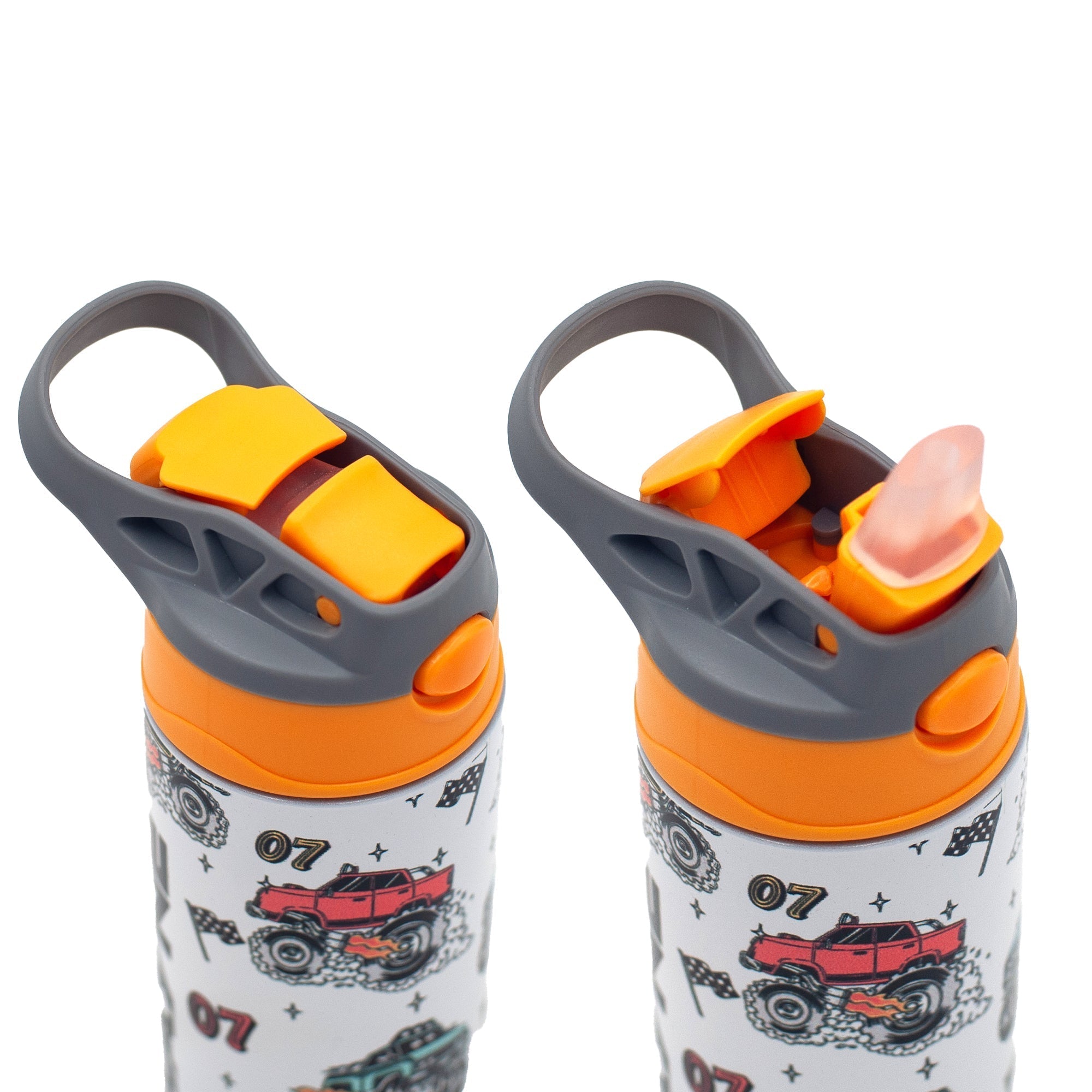Kids Personalized 12 oz Water Bottle - Orange/Grey Lid