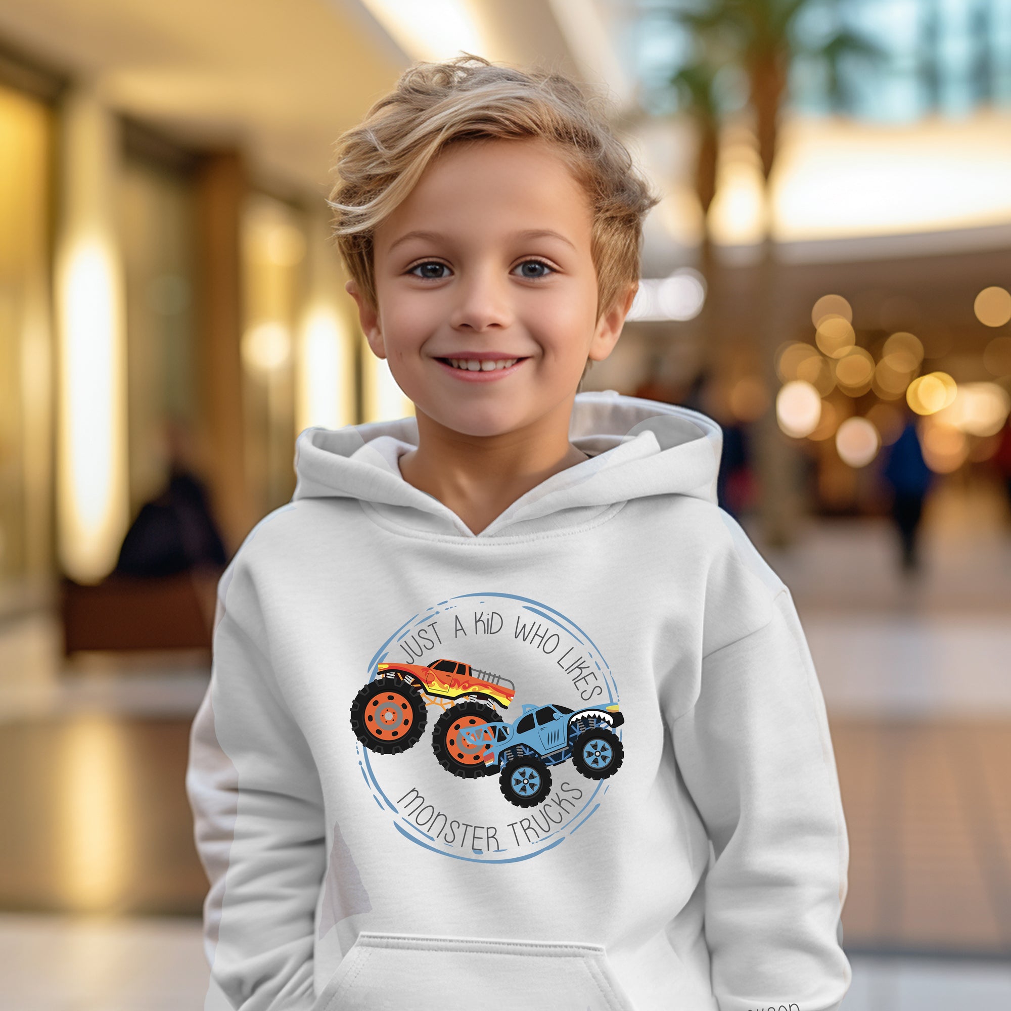 Just a Kid who likes MONSTER TRUCKS - Personalized Apparel