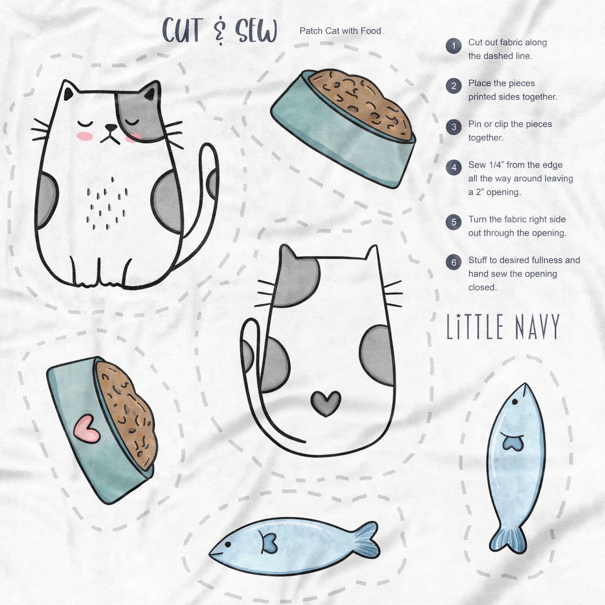 Cut & Sew (Fabric Panel) - Patch Cat & Food