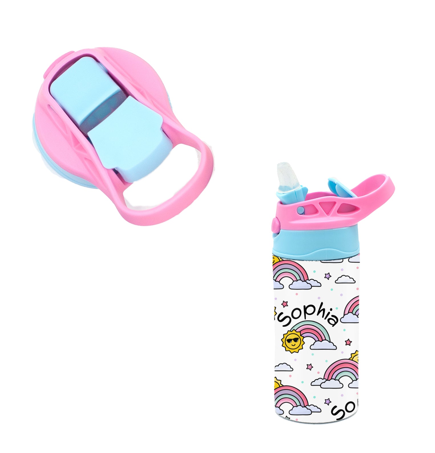 Kids Personalized 12 oz Water Bottle - Pink/Blue Lid