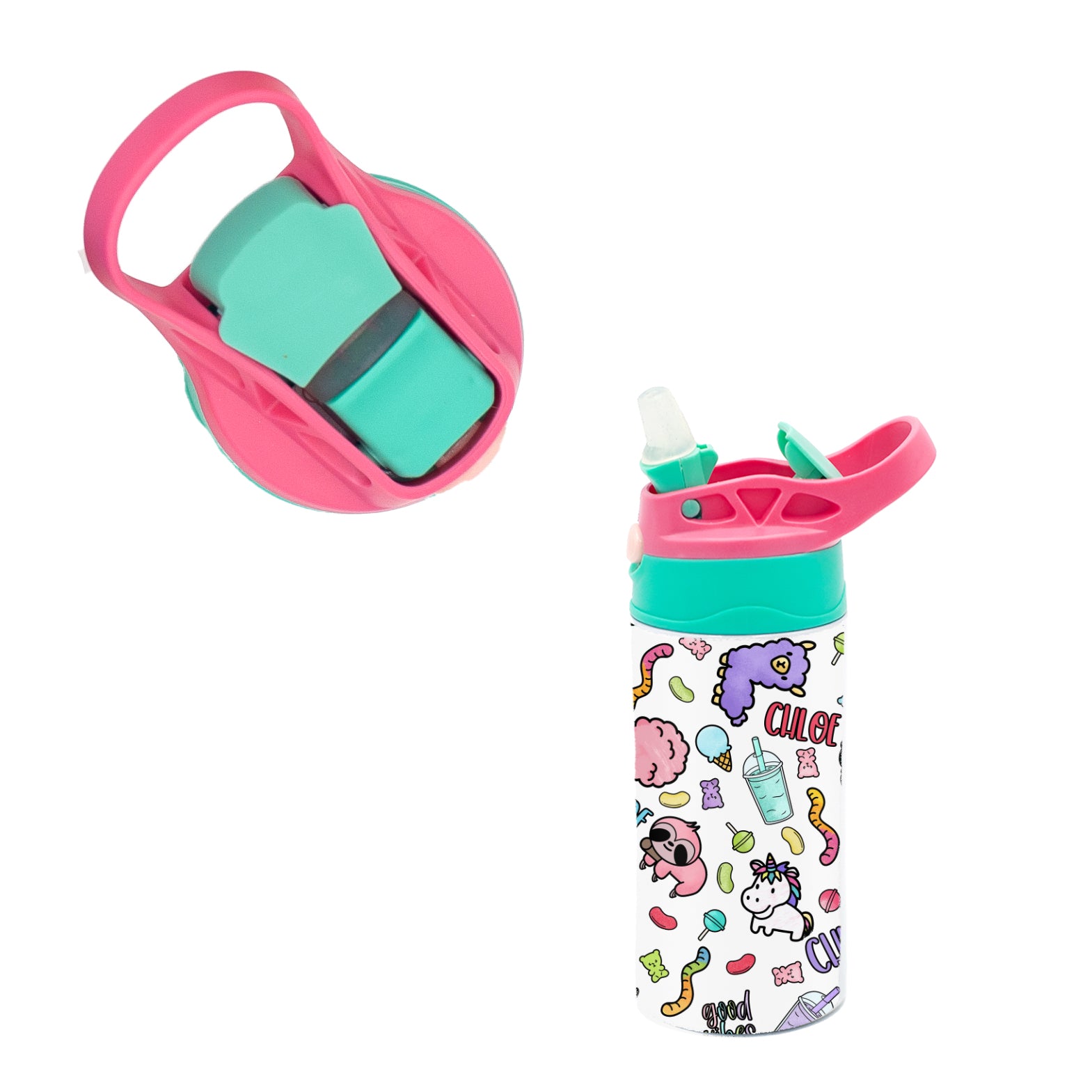 Kids Personalized 12 oz Water Bottle - Pink/Teal Lid