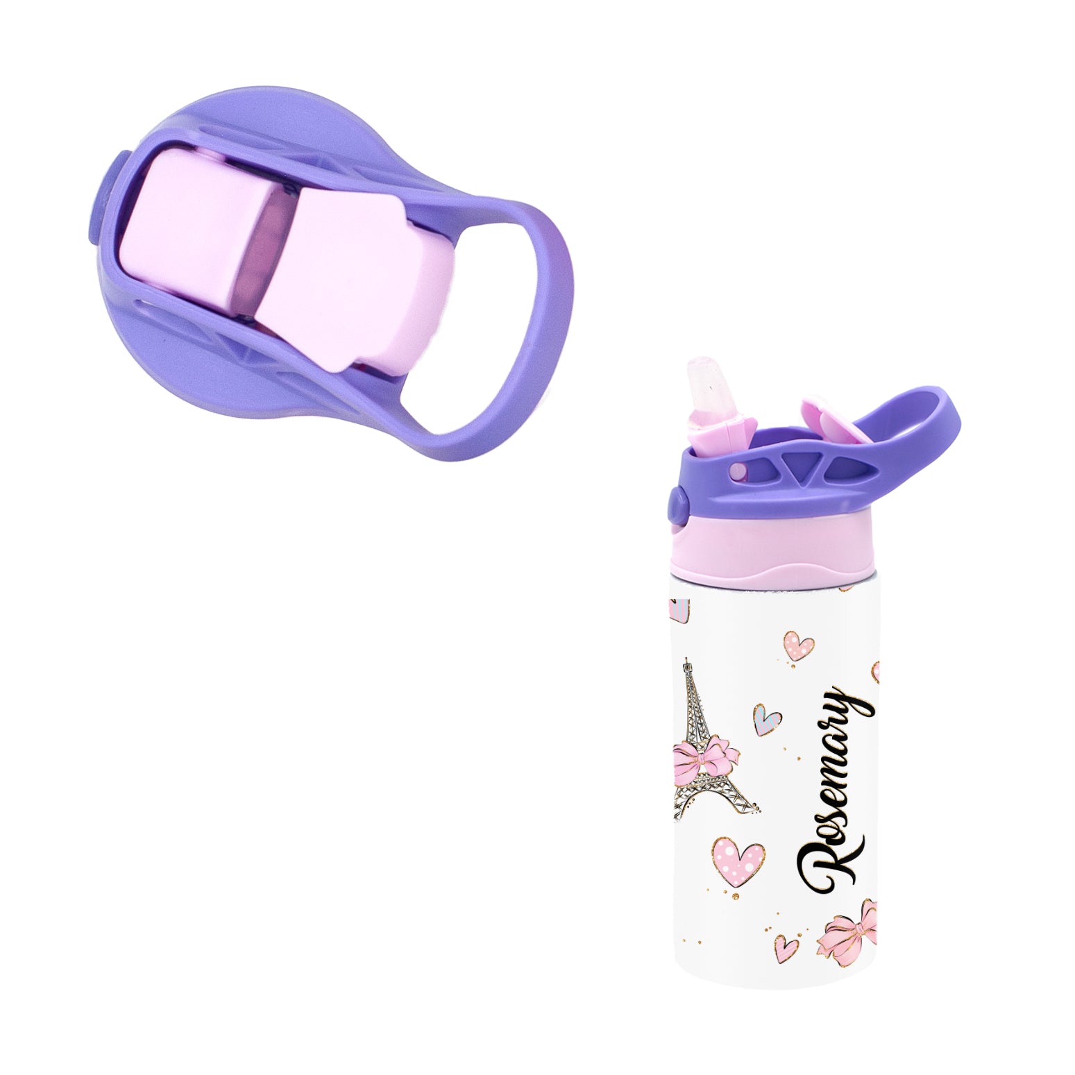 Kids Personalized 12 oz Water Bottle - Pink/Purple Lid