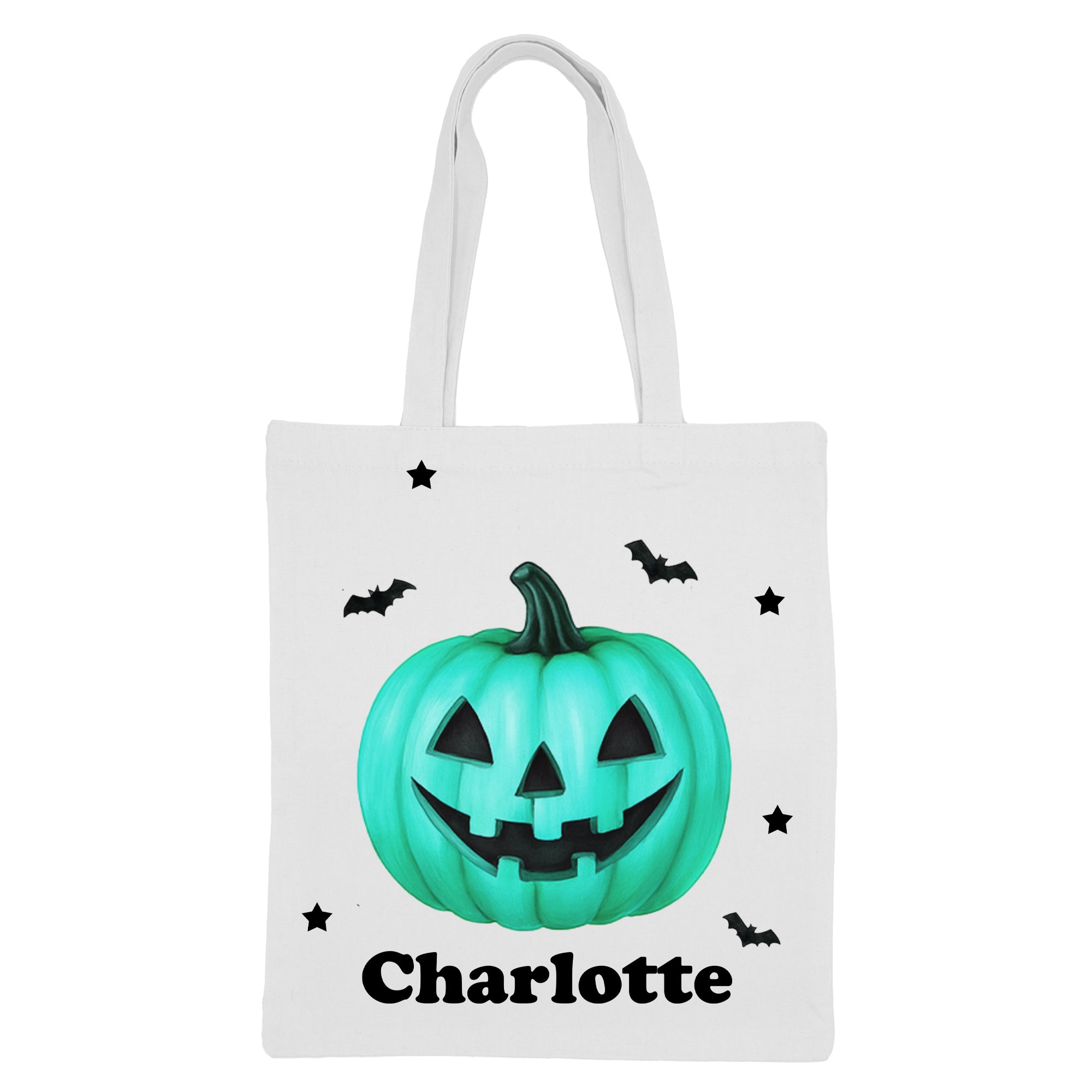 Halloween '25 - TEAL PUMPKIN Canvas Tote Bag PERSONALIZED