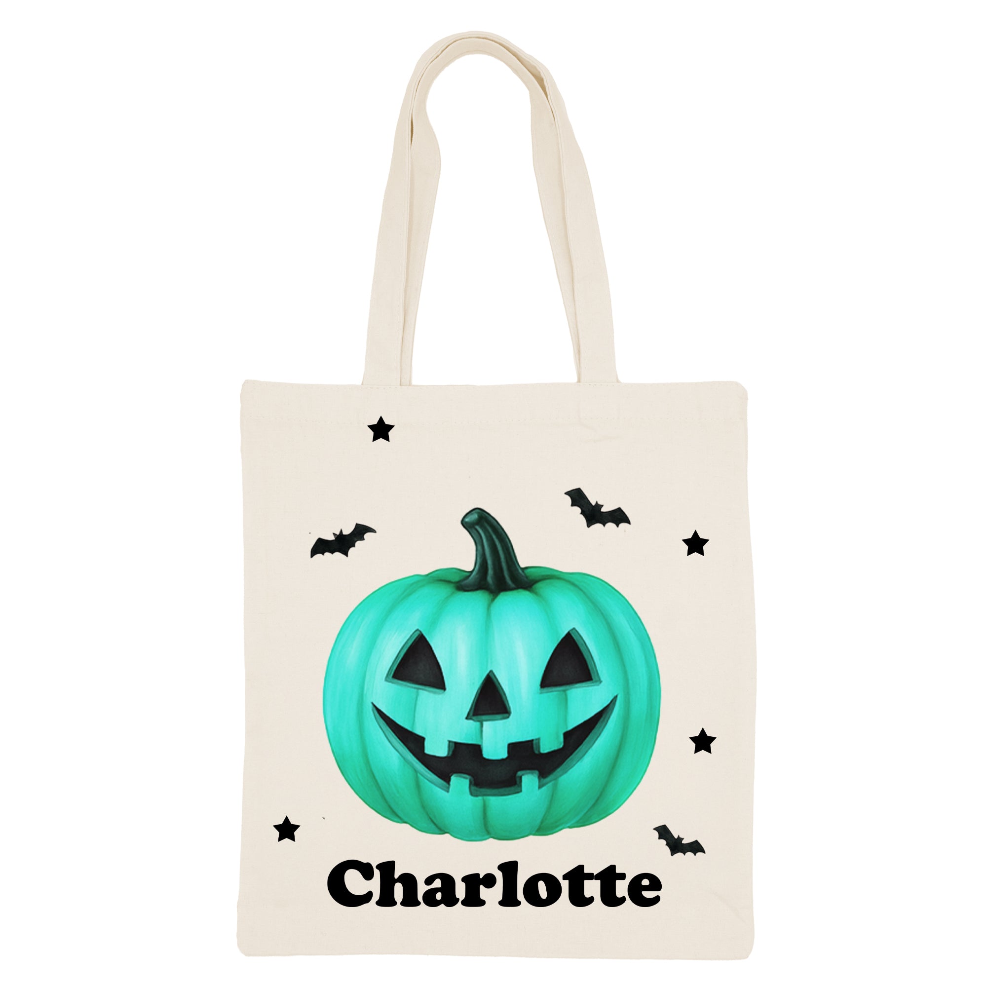 Halloween '25 - TEAL PUMPKIN Canvas Tote Bag PERSONALIZED