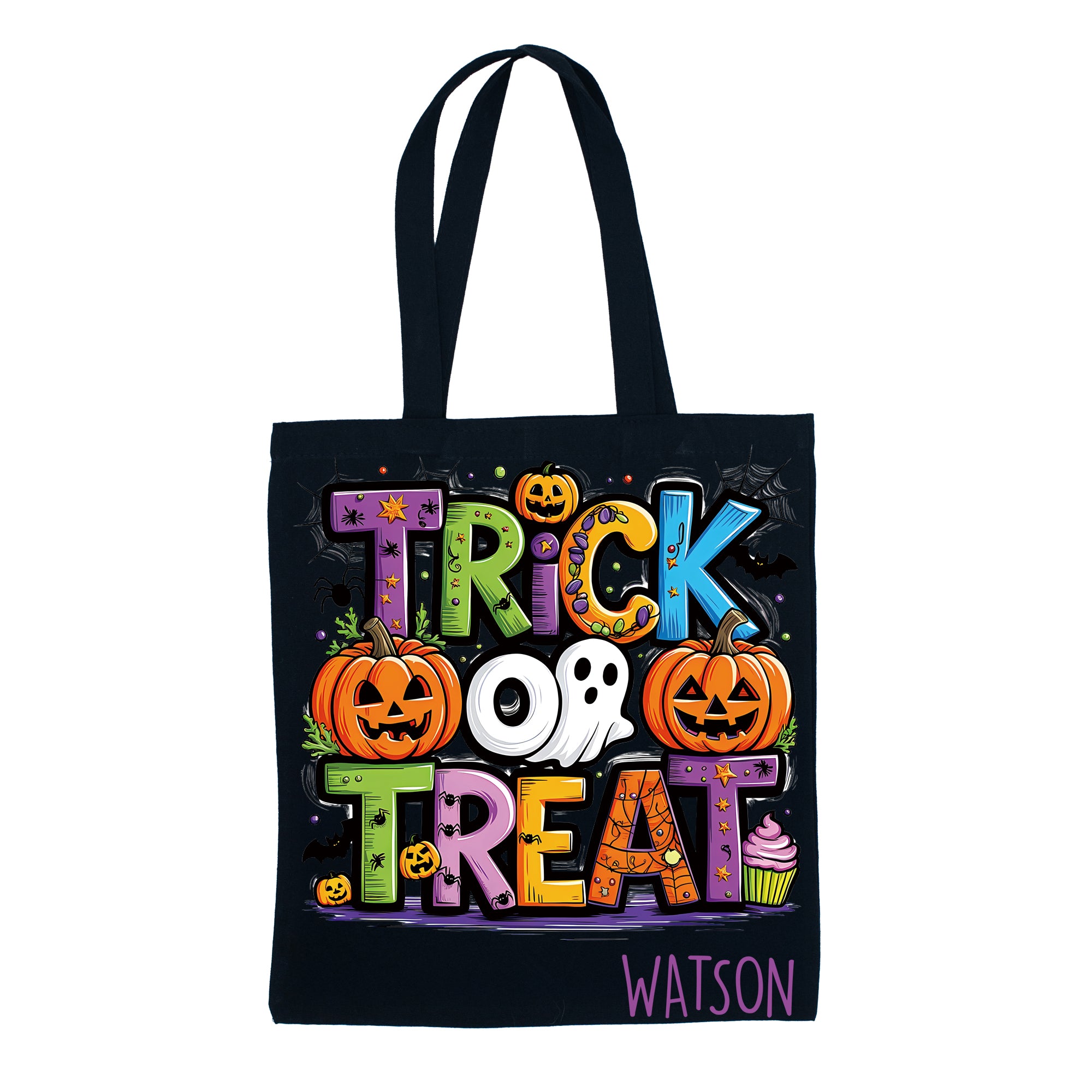 Halloween '25 - TRICK OR TREAT Canvas Tote Bag PERSONALIZED