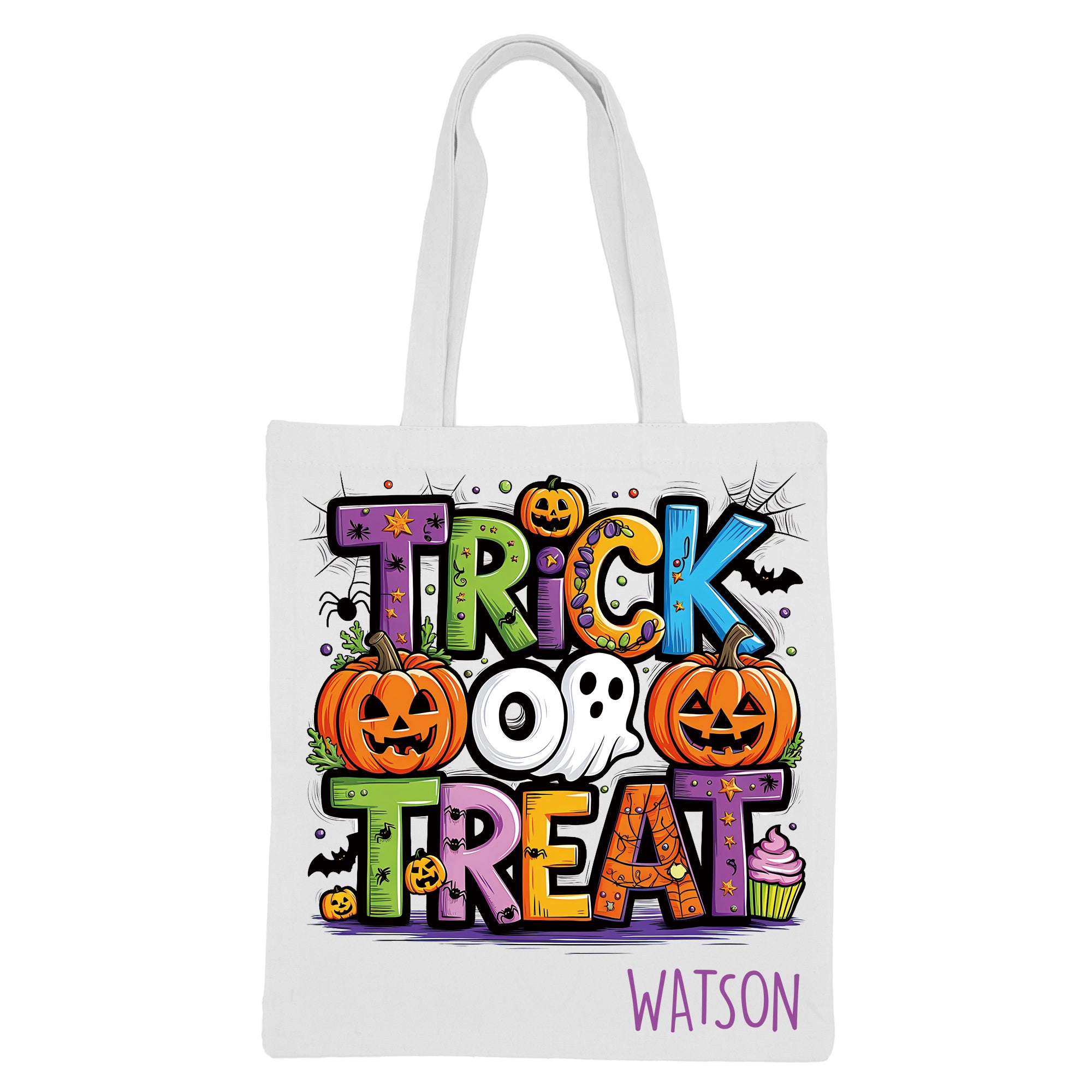 Halloween '25 - TRICK OR TREAT Canvas Tote Bag PERSONALIZED